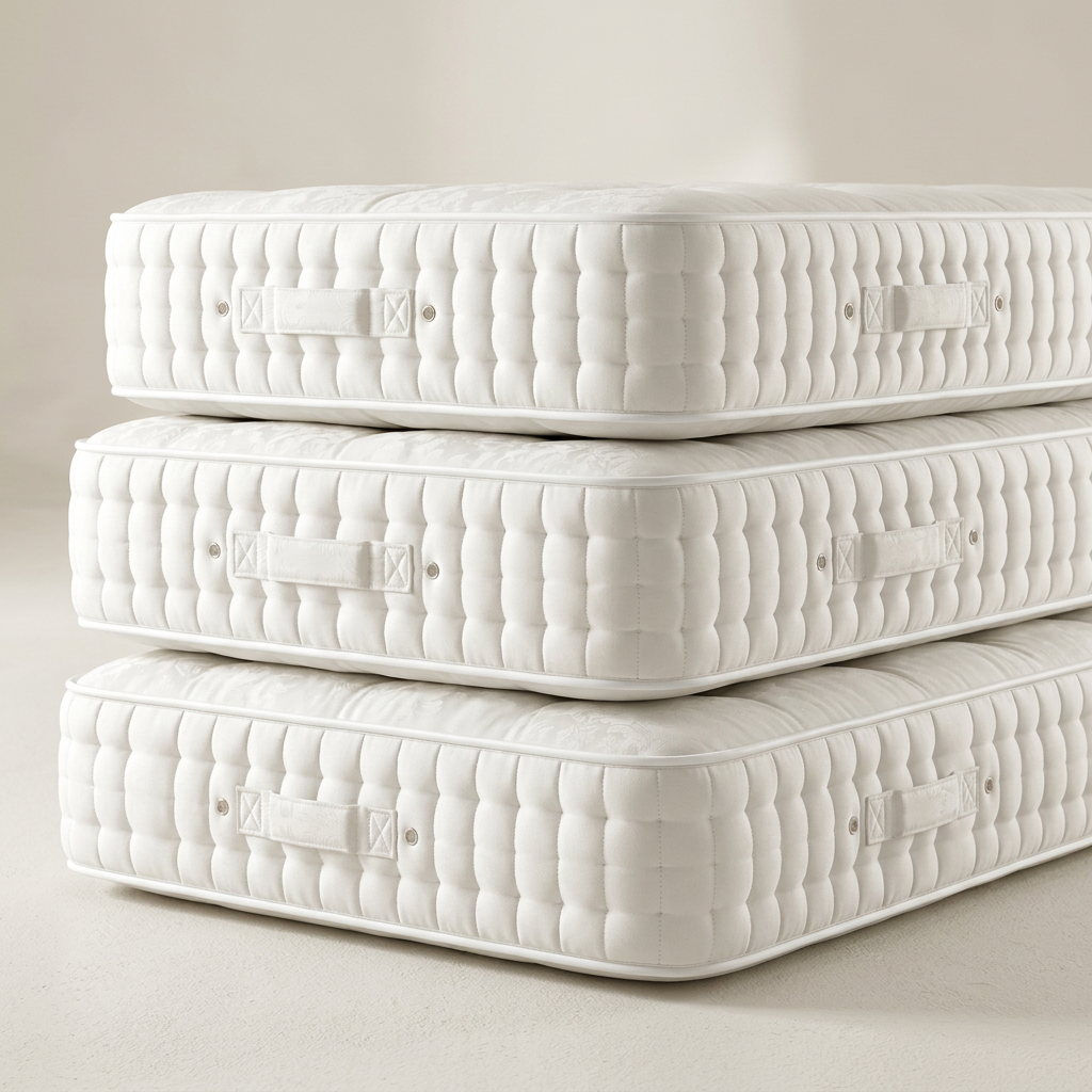 White mattress stack in a clean studio setting
