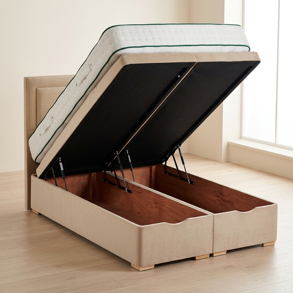 Relyon ottoman bed in a warm neutral studio setting