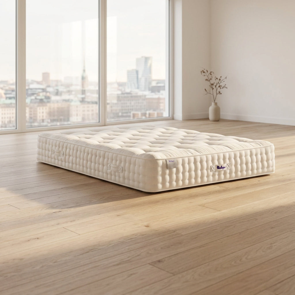 Relyon pocket sprung Mattress all natural filling on a wooden floor