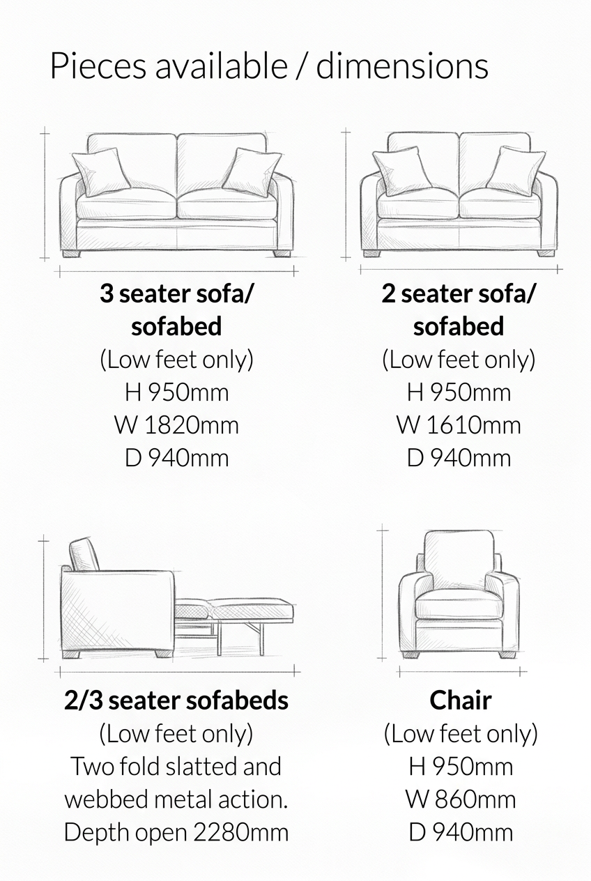 Alsons Olly Sofa Bed Drawings and Dmensions